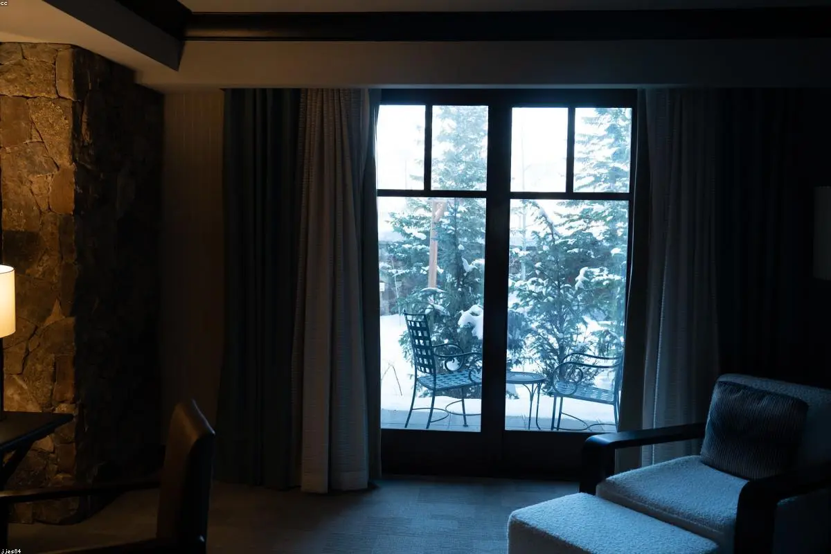 带落地窗帘的居室内景，展现家居软装氛围